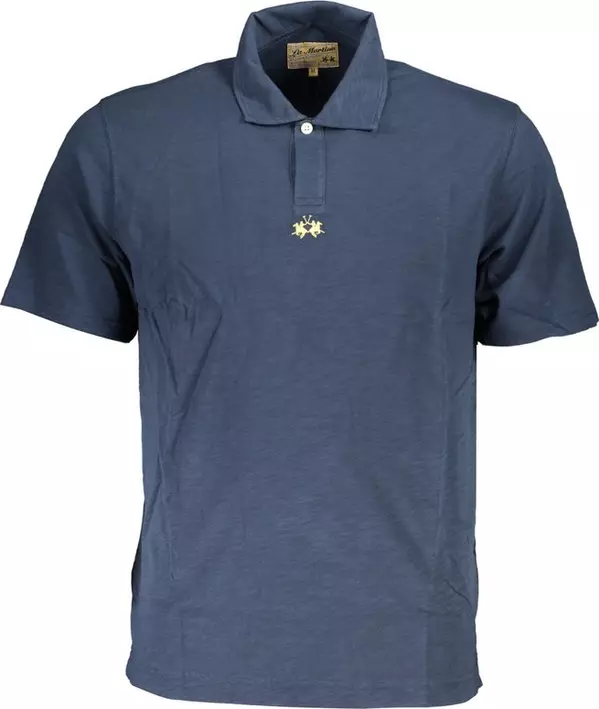 Blue Cotton Men Polo Shirt
