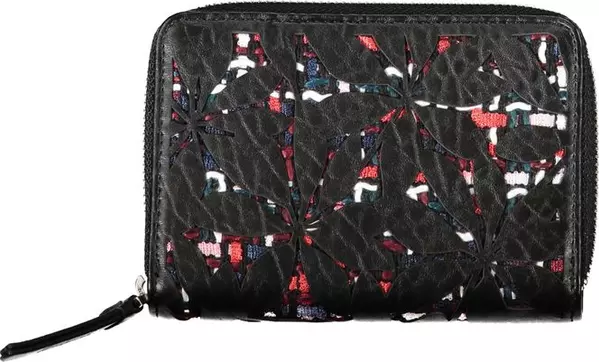 Elegant Black Zip Wallet with Contrasting Accents
