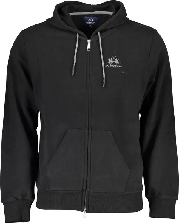 Black Cotton Men Sweater with Hood