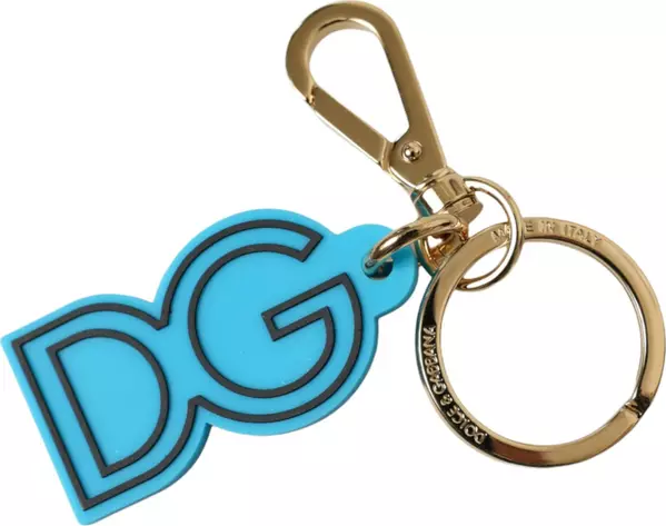 Blue Rubber Gold Tone Metal DG Logo Keyring Keychain