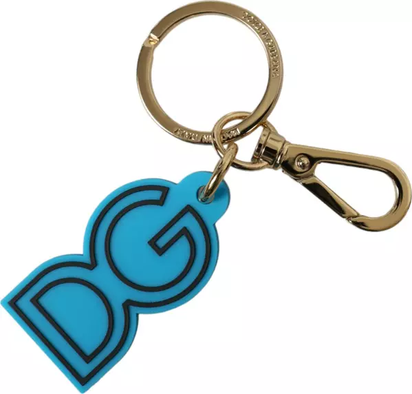 Blue Rubber Gold Tone Metal DG Logo Keyring Keychain