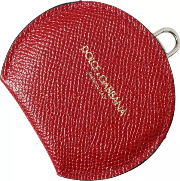 Red Calfskin Leather Round Logo Hand Mirror Holder