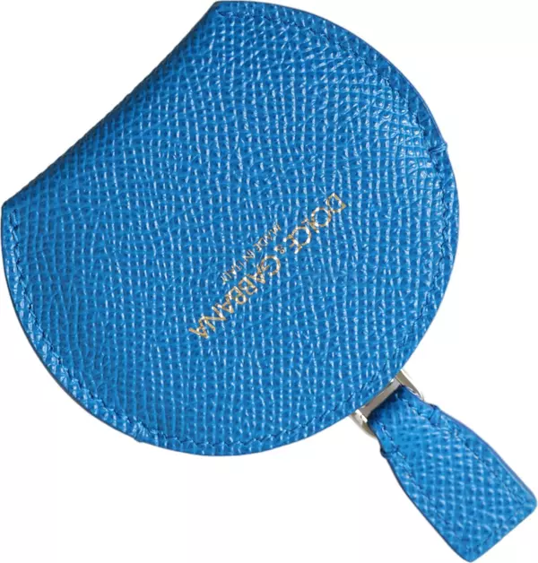 Blue Calfskin Leather Round Logo Hand Mirror Holder