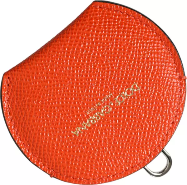 Orange Calfskin Leather Round Logo Hand Mirror Holder