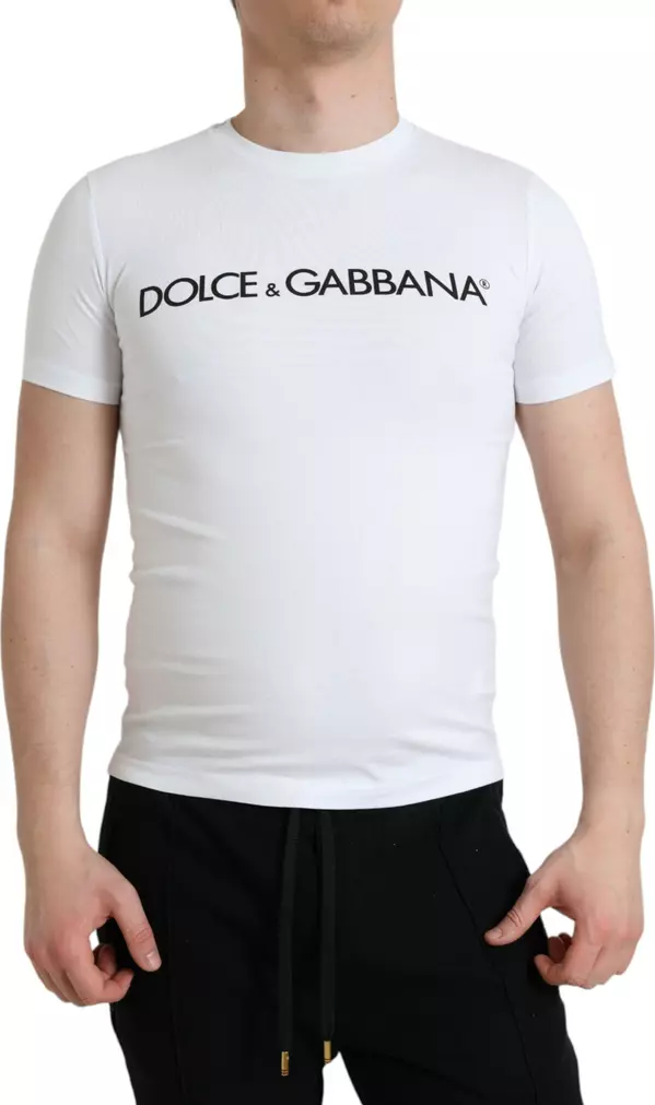 White Logo Print Cotton Crew Neck T-shirt