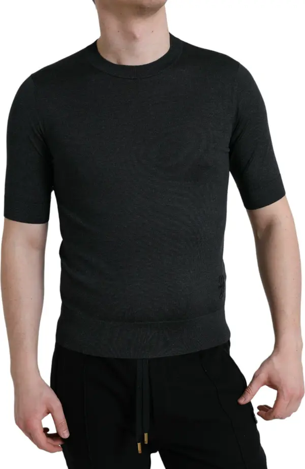 Dark Gray Crew Neck Short Sleeves T-shirt