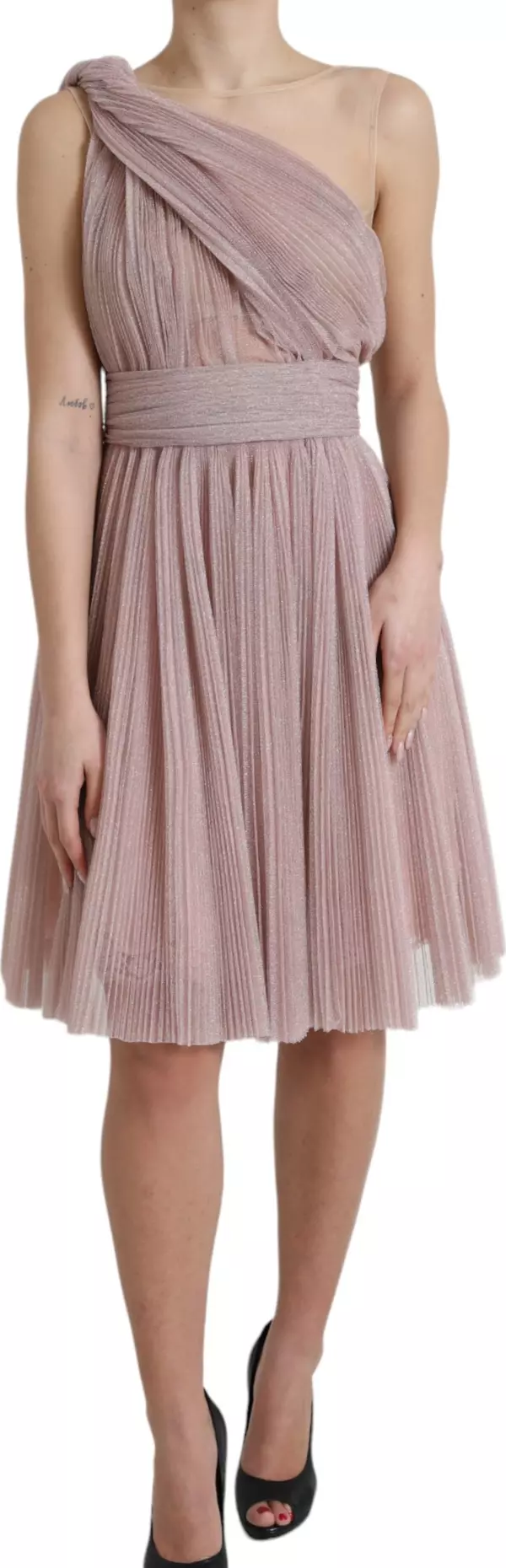 Light Lilac Pleated Lame Tulle One Shoulder Dress