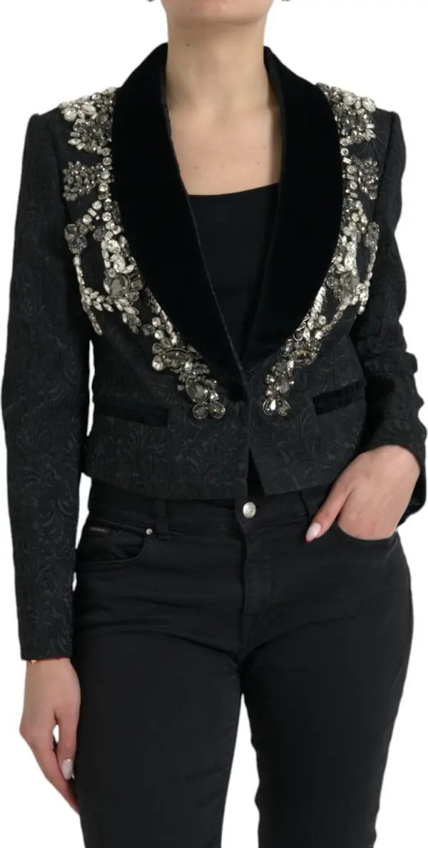 Black Crystal Embellished Overcoat Jacket