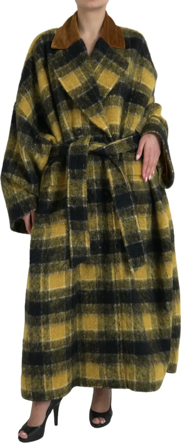 Yellow Checkered Long Sleeve Coat Jacket