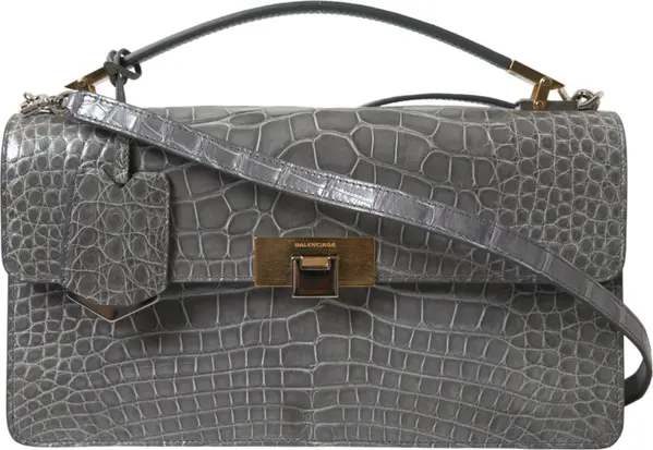Gray Exotic Leather Medium Shoulder Hand Purse Bag
