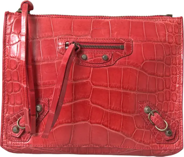 Red Exotic Skin Leather Classic Pouch Purse Wristlet Bag
