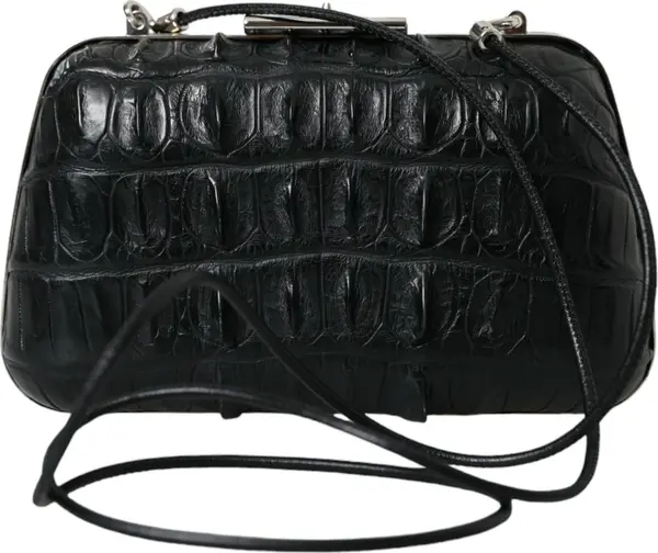 Black Exotic Skin Leather Shoulder Crossbody Box Clutch Bag