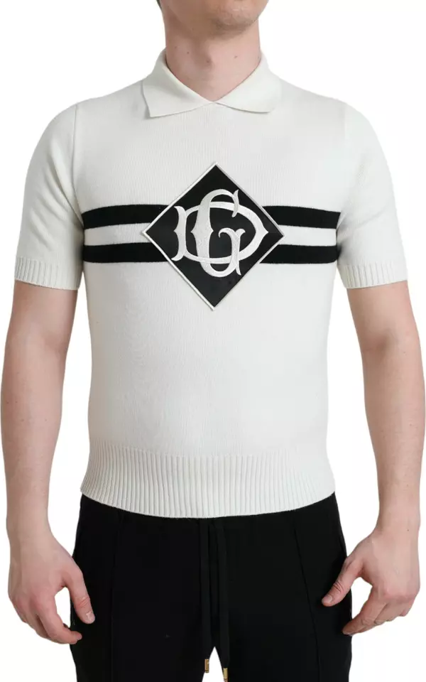 White DG Logo Collared Henley Shirt T-shirt