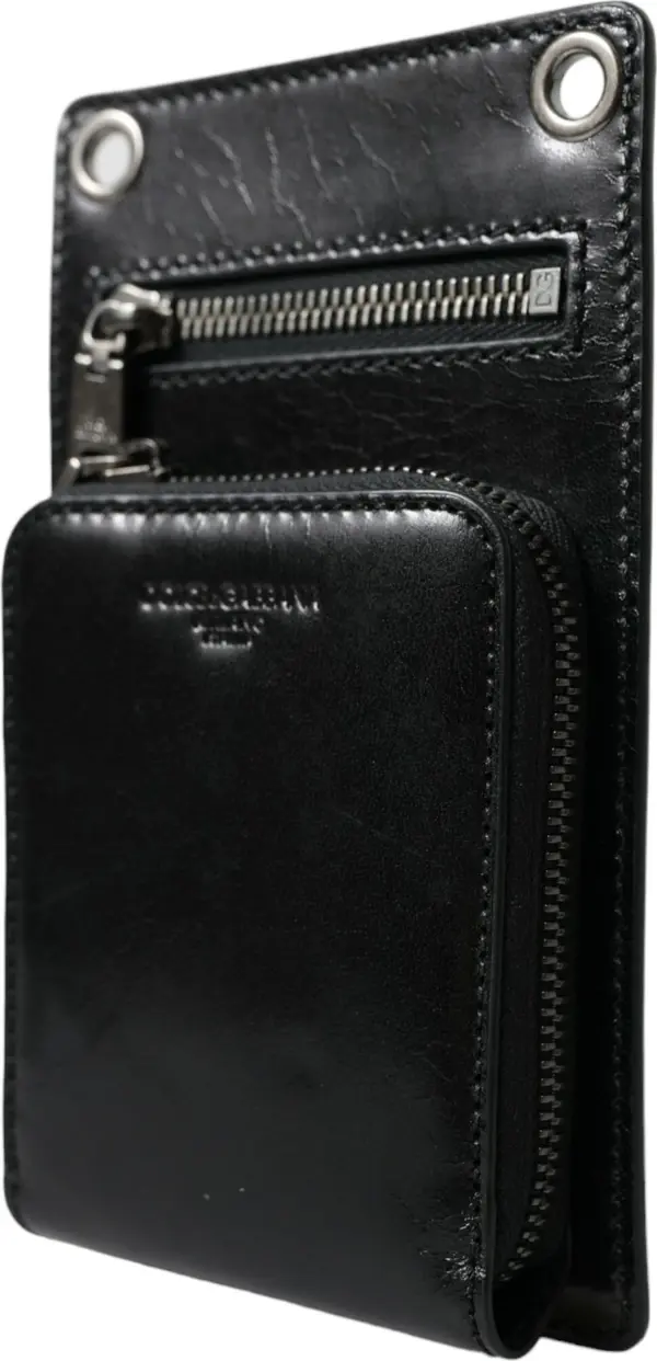 Wallet Black Horse Leather Zip Logo Cross Body Phone Slot