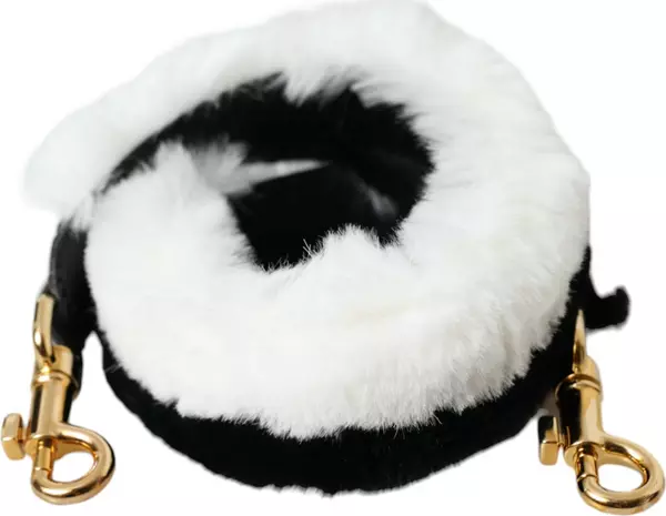 Black White Lapin Fur Accessory Shoulder Strap