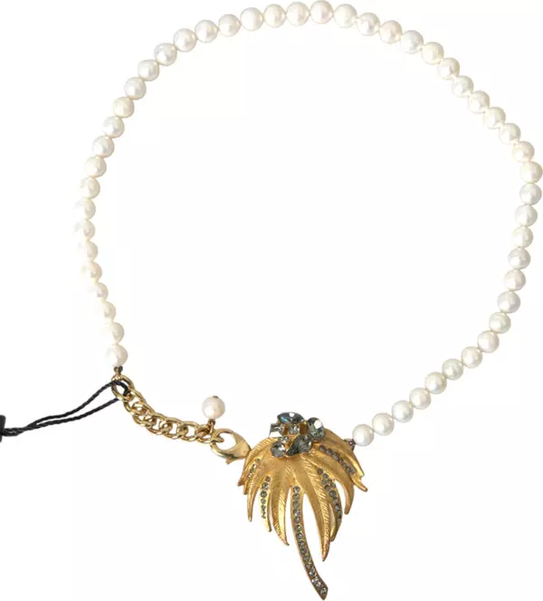 Gold Brass Crystal Pearl Tree Pendant Charm Necklace
