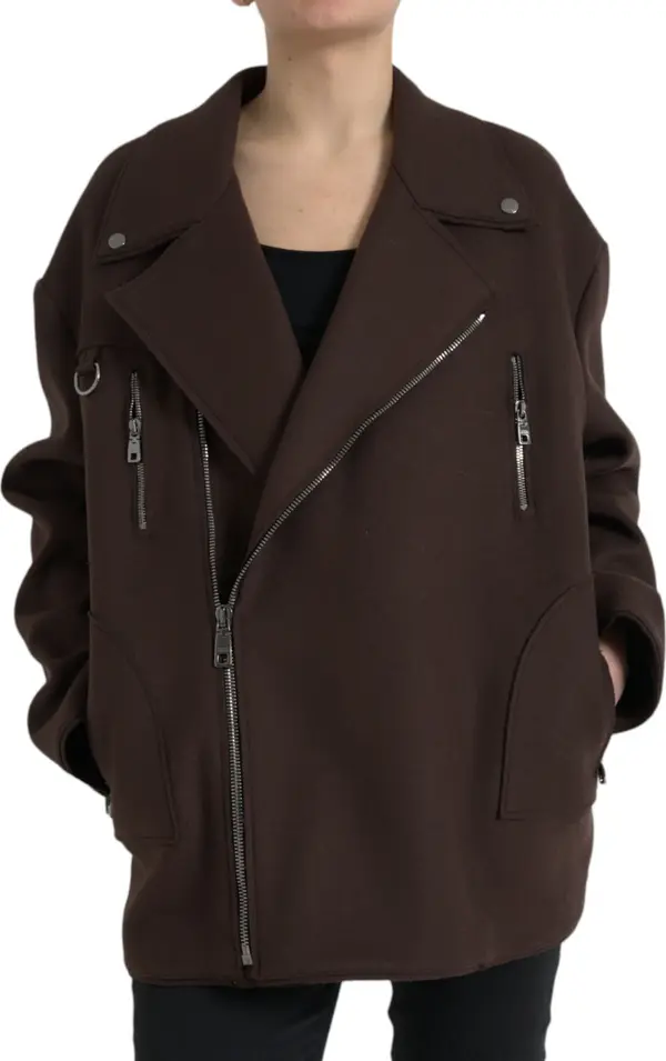 Brown Coat Short Biker Wool Jacket