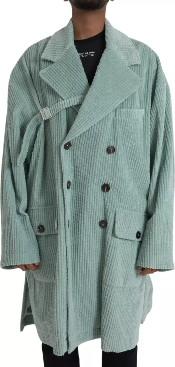 Blue Double Breasted Corduroy Cotton Jacket