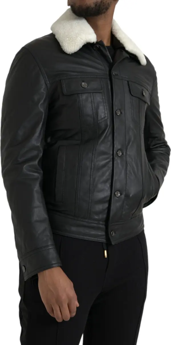 Black Leather Fur Collar Biker Coat Jacket
