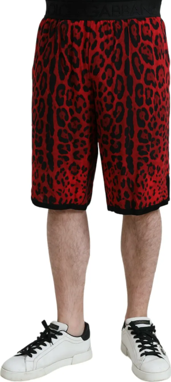 Red Leopard Print Viscose Bermuda Shorts