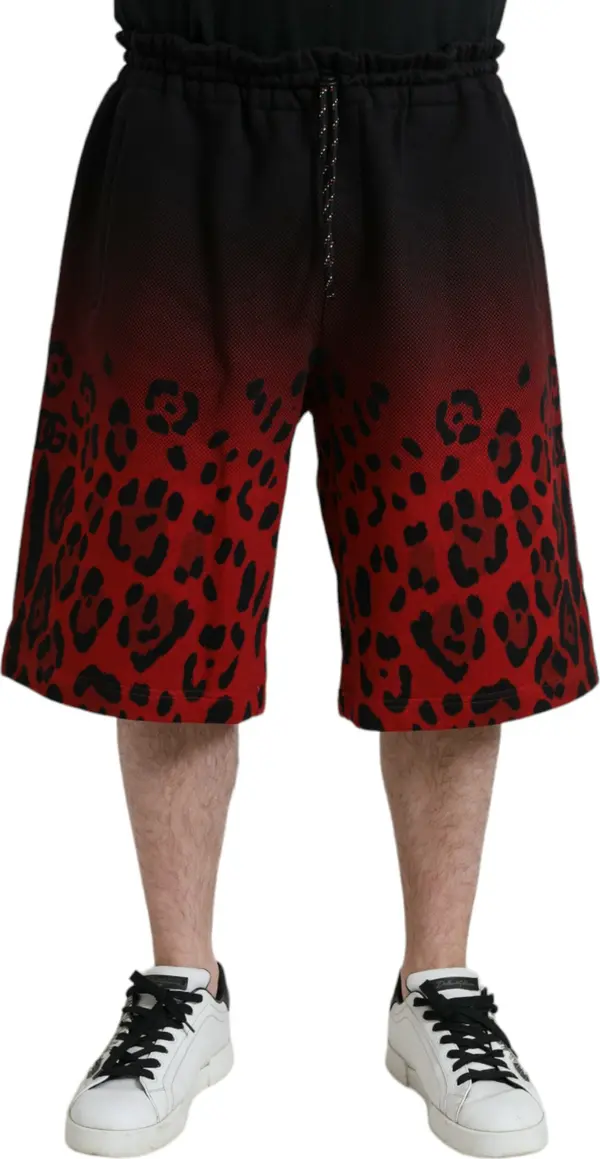 Red Leopard Print Cotton Bermuda Shorts