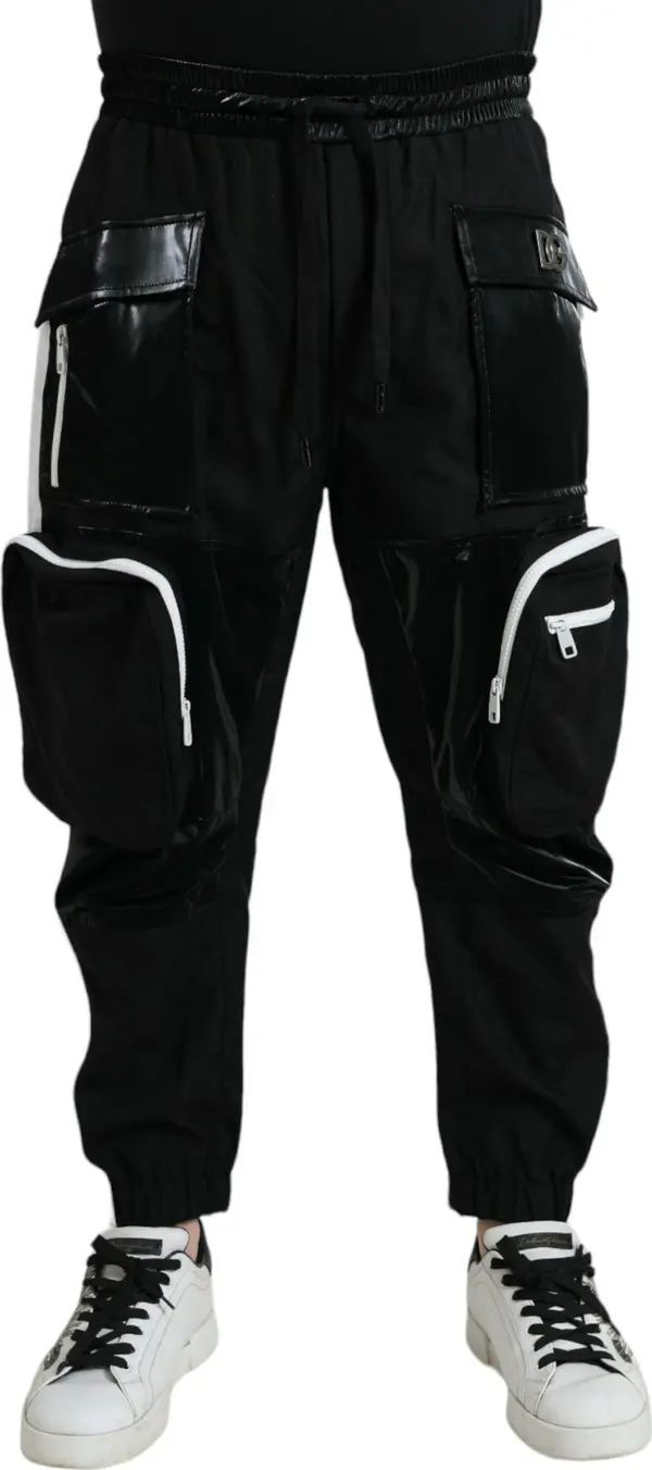 Black Nylon Cargo Jogger Men Sweatpants Pants