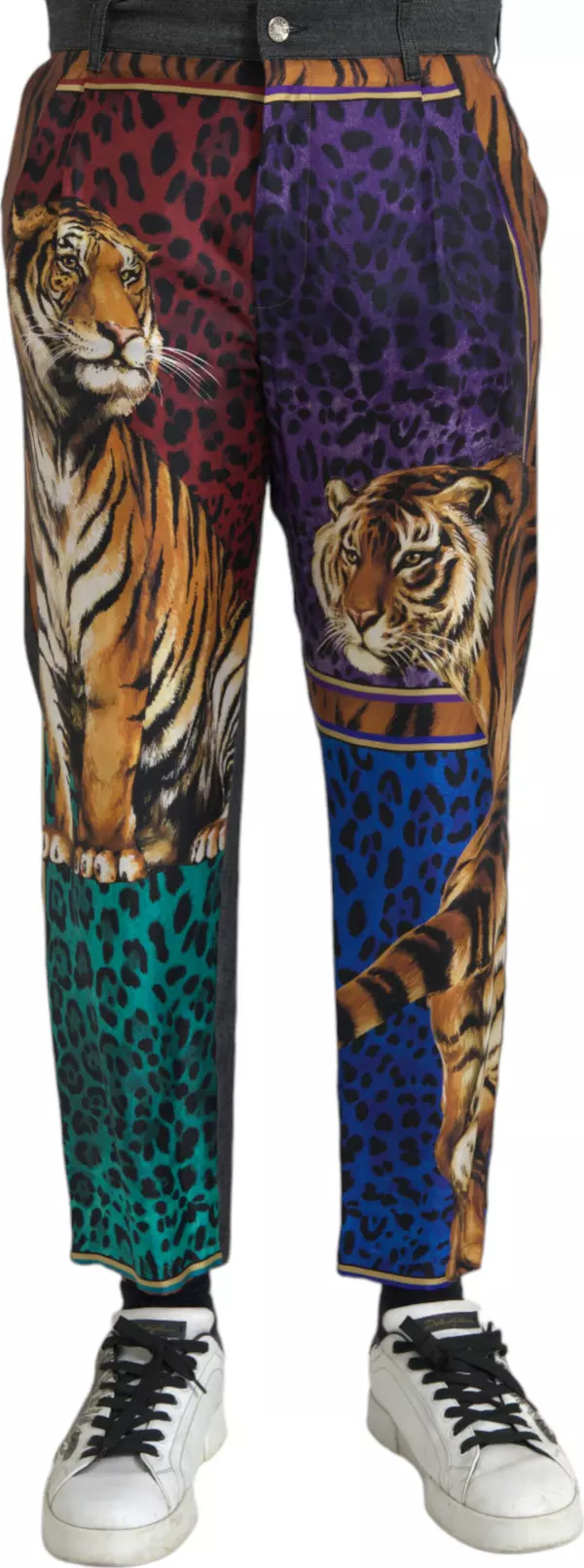 Multicolor Tiger Leopard Cotton Loose Tapered Pants