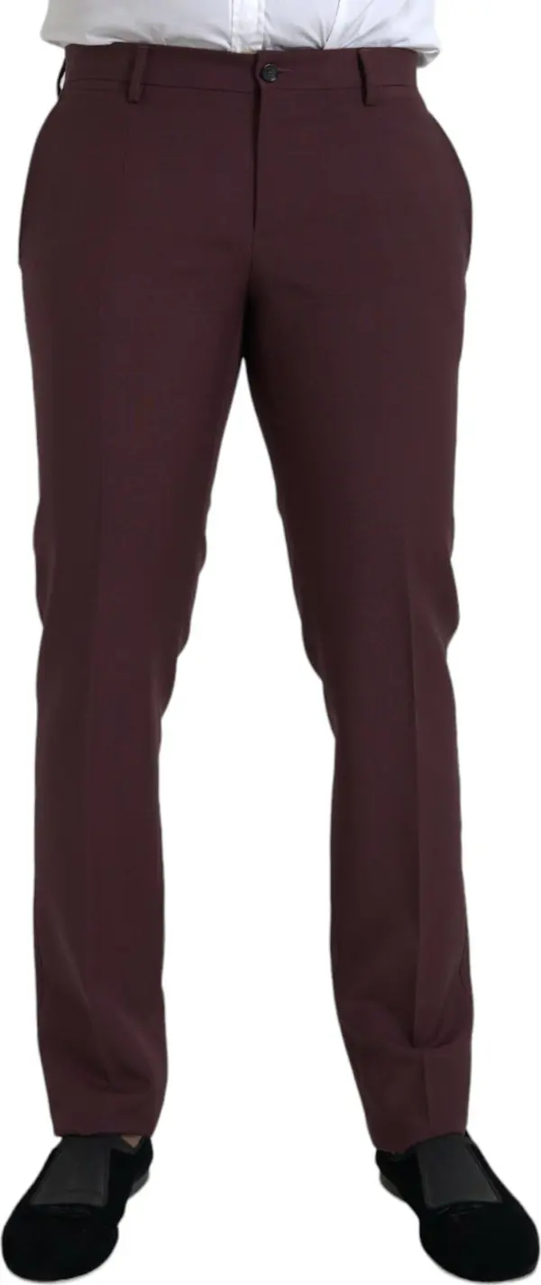 Maroon Wool Men Slim Fit Dress Pants