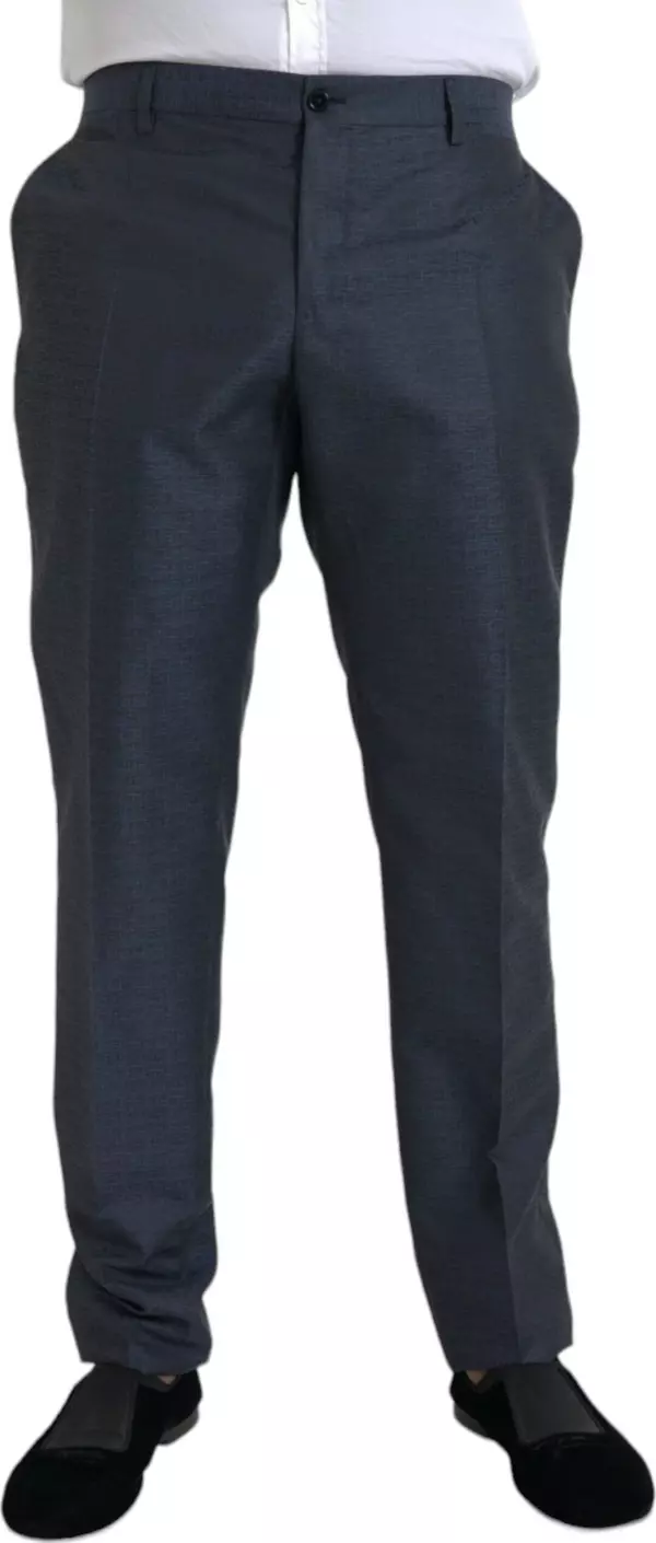 Blue Wool Men Skinny Dress Pants