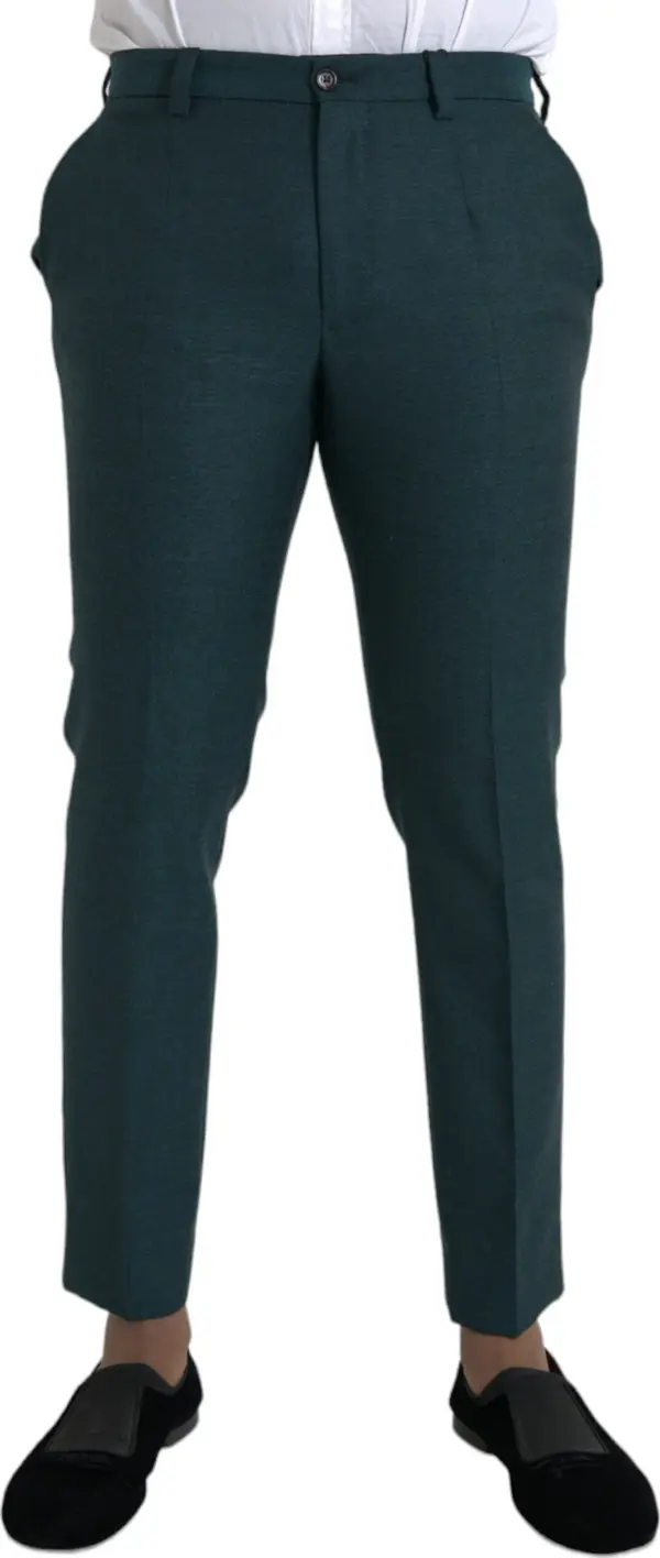Green Wool Skinny Slim Dress Pants