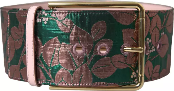 Multicolor Floral Jacquard Lurex Gold Buckle Belt