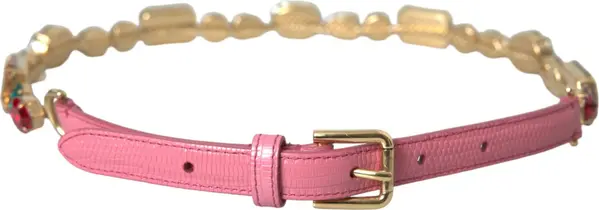 Pink Leather Crystal Chain Embellished Belt