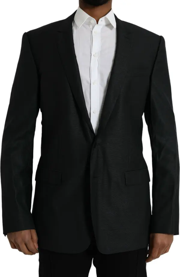 Black Wool Notch SingleBreasted Coat Blazer