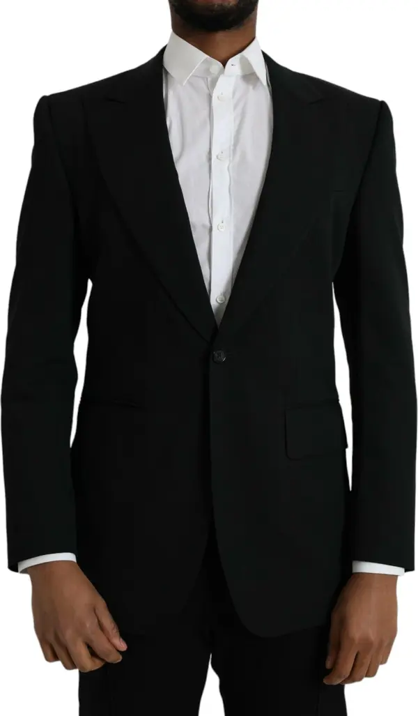 Black Wool Peak Single Breasted Coat Blazer