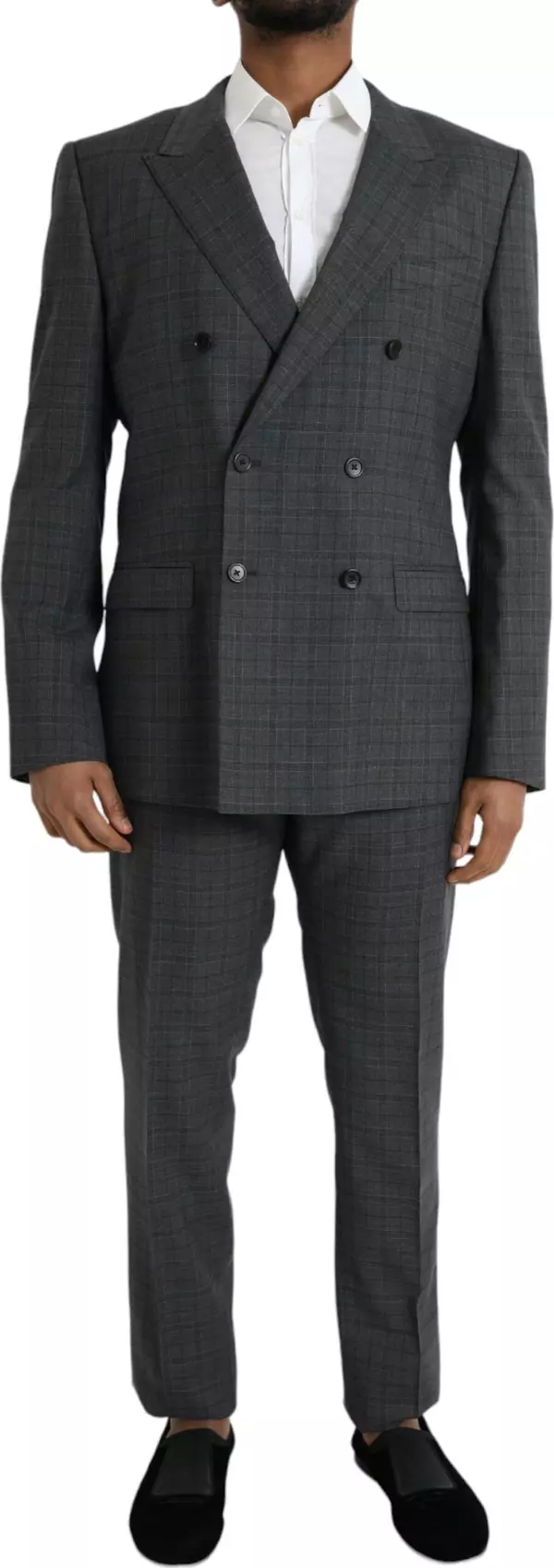 Gray Plaid Wool MARTINI Formal 2 Piece Suit