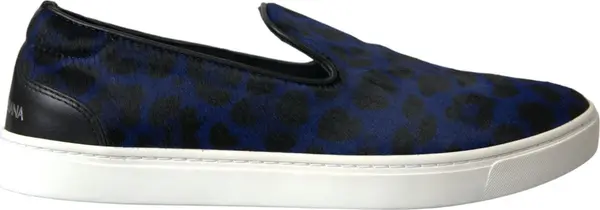 Blue Calfskin Hair Leopard Sneakers Shoes