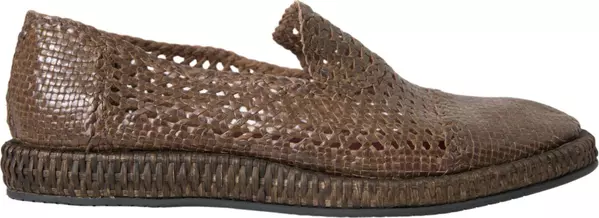 Brown Woven Leather Loafers Casual Shoes