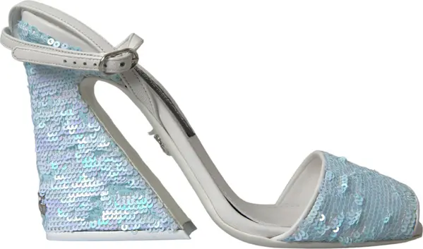 Light Blue Sequin Ankle Strap Sandals Shoes