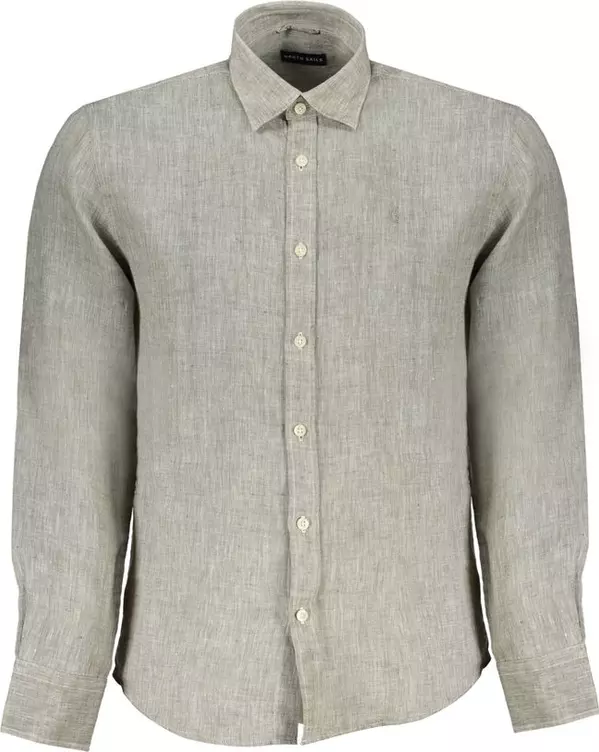 "Grigio Linen Men's Shirt with Italian Collar"