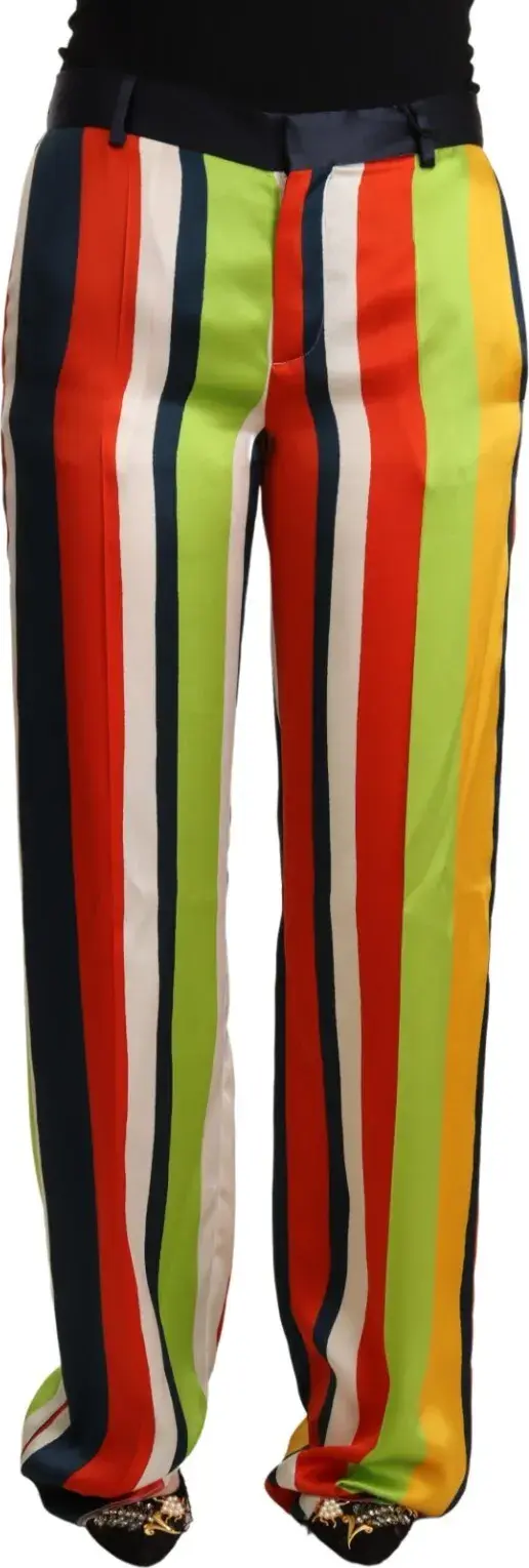 Multicolor Striped Mid Waist Straight Pants