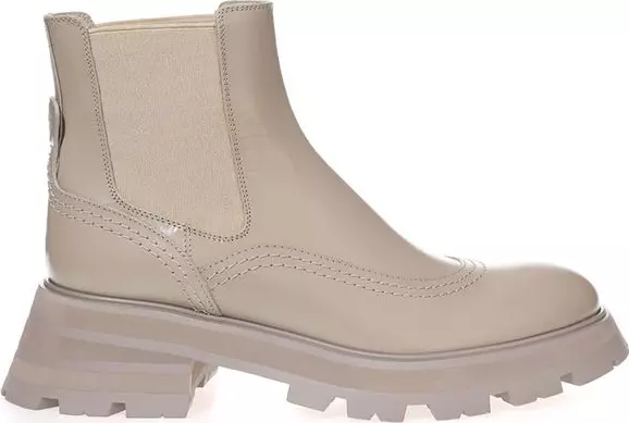 Beige Leather Chelsea Boots