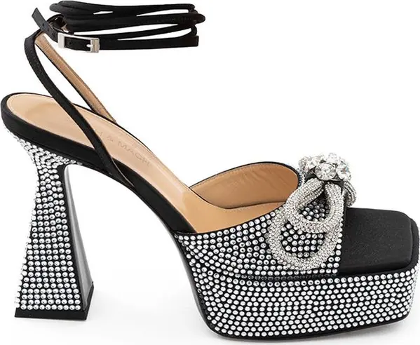Black Leather Stiletto Heel Sandals