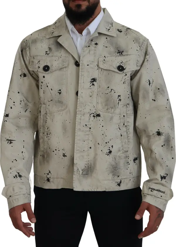 Off White Black Splash Print Casual Denim Jacket
