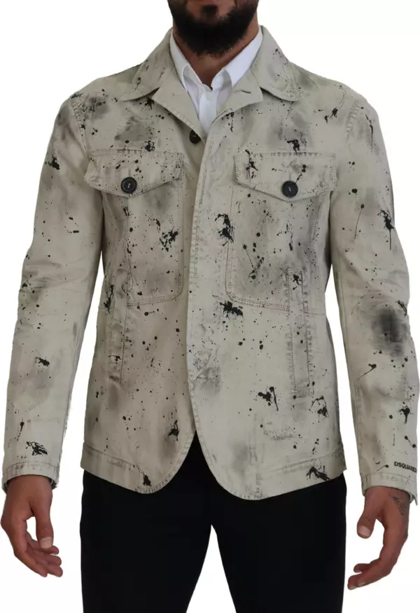 Off White Black Splash Print Casual Denim Jacket