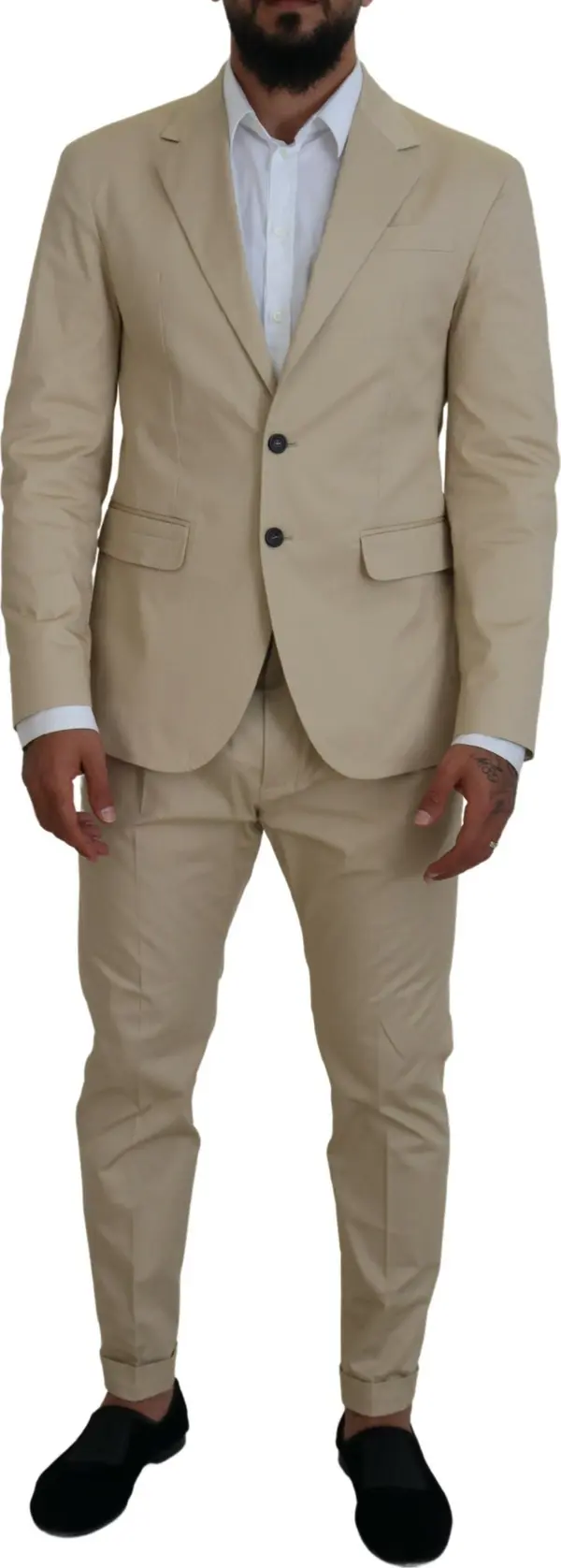 Beige Cotton Single Breasted 2 Piece CIPRO Suit