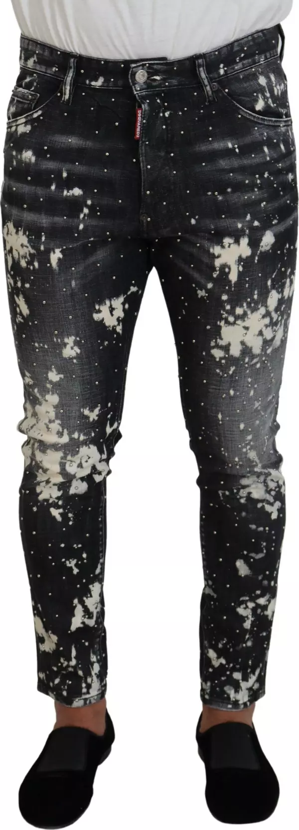 Gray Wash White Splash Print Skinny Denim Jeans