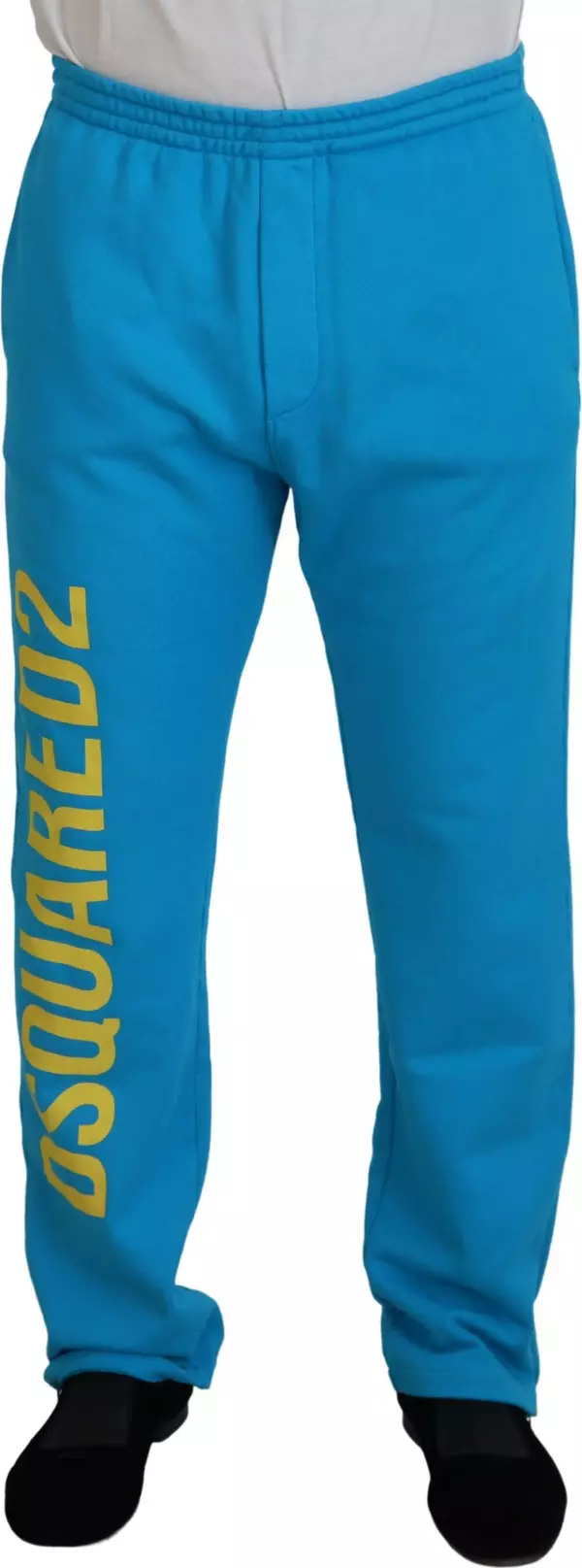 Light Blue Cotton Logo Print Casual Pants