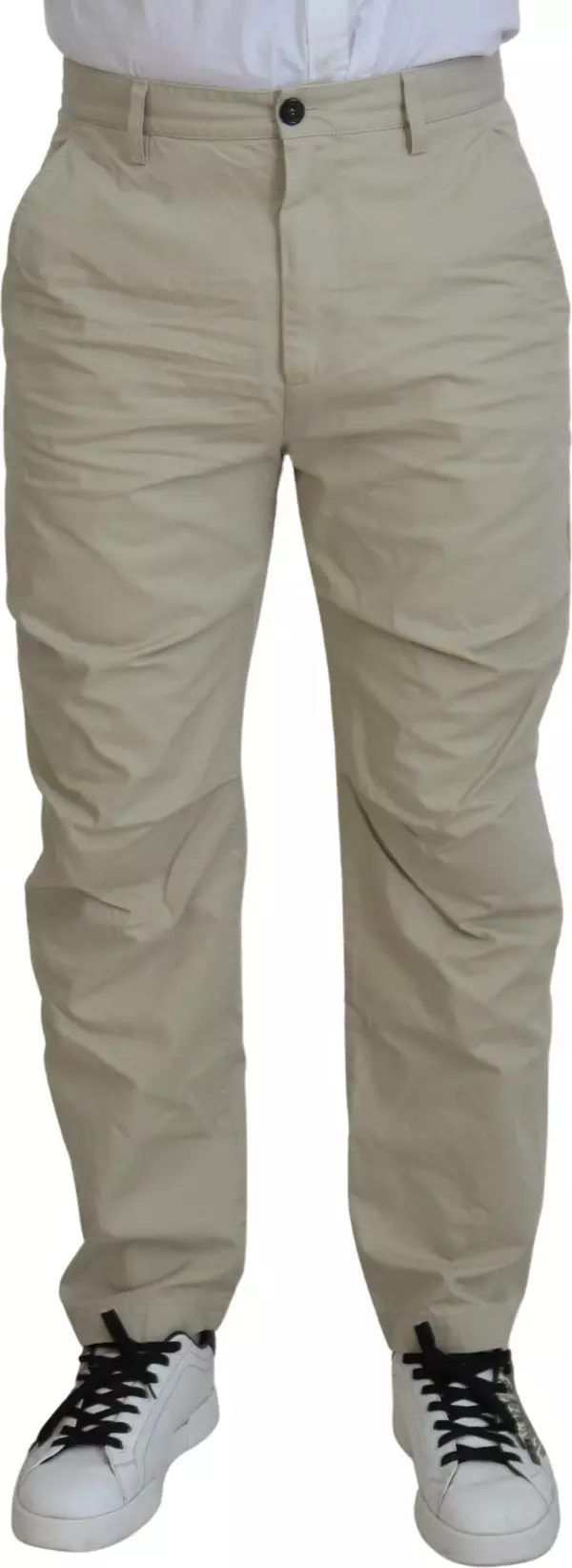 Beige Cotton Straight Fit Men Casual Pants