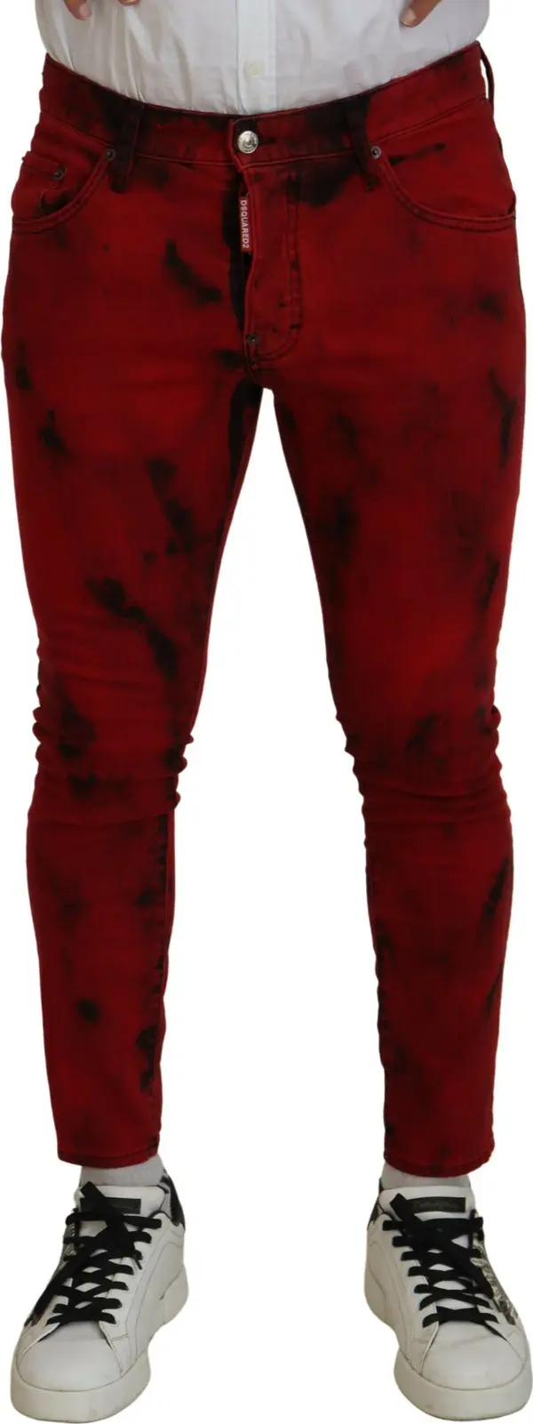 Red Cotton Tie Dye Skinny Casual Denim Jeans