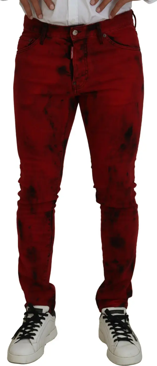 Red Cotton Tie Dye Skinny Casual Men Denim Jeans